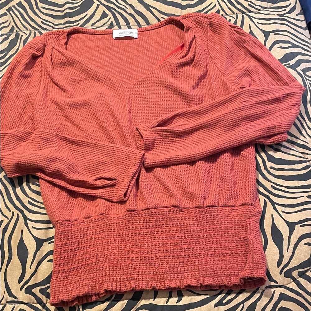 Kaileigh Brick Waffle Knit Top